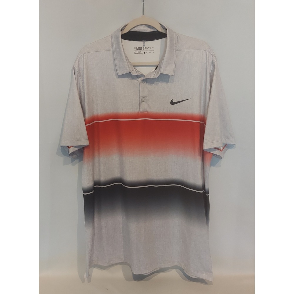 Nike Mens Gray Red Blue Golf Dri-Fit Standard Fit Lightweight Polo Size XL